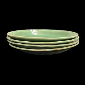 Vintage Green 6" Clemens Pottery Petalware Saucer 1930s - Set of 4